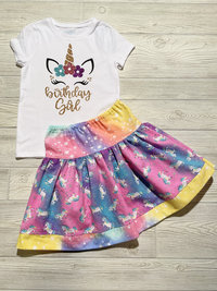 Unicorn Birthday Girl Skirt Set size 6