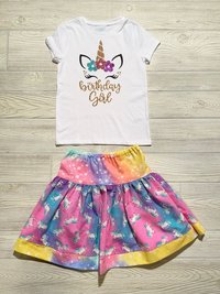 Unicorn Birthday Girl Skirt Set size 6