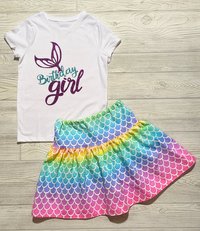 Mermaid Birthday Girl Skirt Set size 7/8