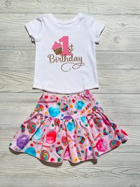 Birthday Cupcake Skirt Set Available for birthday Size 12 month