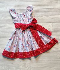 Size 3 Peasant Style Dress made with Patriotic Firework fabric