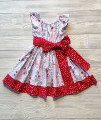 Size 3 Peasant Style Dress made with Patriotic Firework fabric