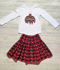 Christmas,  Believe, Ornament,  Skirt Set, Holiday Skirt Set,  Christmas Skirt, Buffalo Plaid Size 4