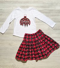 Christmas,  Believe, Ornament,  Skirt Set, Holiday Skirt Set,  Christmas Skirt, Buffalo Plaid Size 4