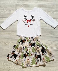 White Christmas Reindeer Skirt Set Size 12 months