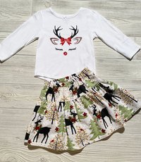White Christmas Reindeer Skirt Set Size 12 months
