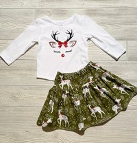 White Christmas Reindeer Skirt Set Size 12 months
