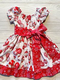 Red and White Christmas Ornaments Dress Size 3