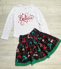 Christmas Skirt Set, Believe,  Holiday Skirt Set, Special Occasion Skirt Set, Reindeer Skirt, Size 7/8