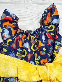 Peasant Style Dress, Dinosaur Fabric, Rainbow Dress, Dinosaur Dress, Birthday party dress, Easter Dress
