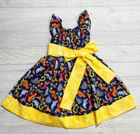 Peasant Style Dress, Dinosaur Fabric, Rainbow Dress, Dinosaur Dress, Birthday party dress, Easter Dress