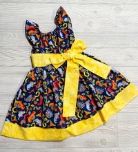 Peasant Style Dress, Dinosaur Fabric, Rainbow Dress, Dinosaur Dress, Birthday party dress, Easter Dress