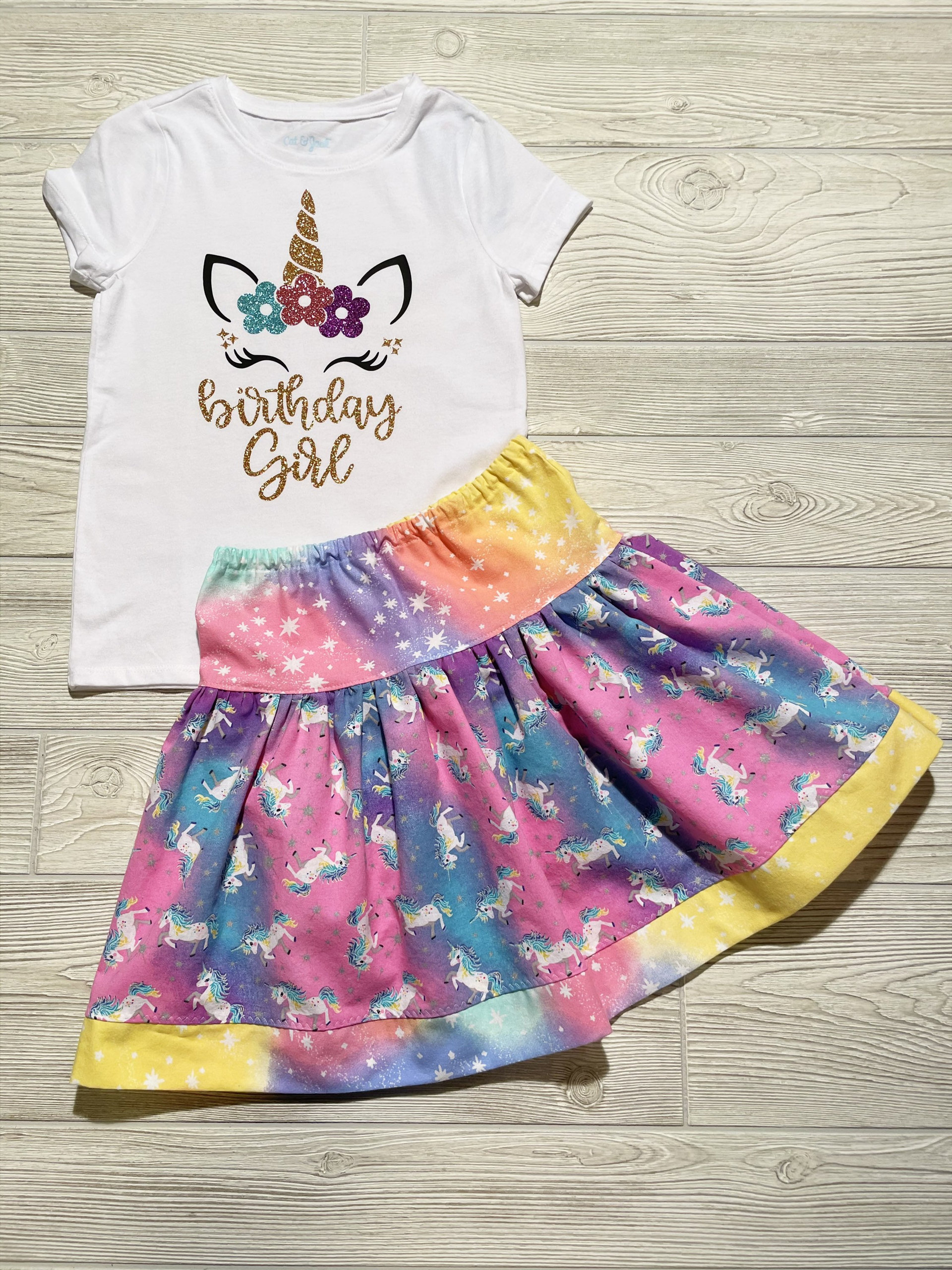 Unicorn Birthday Girl Skirt Set size 6