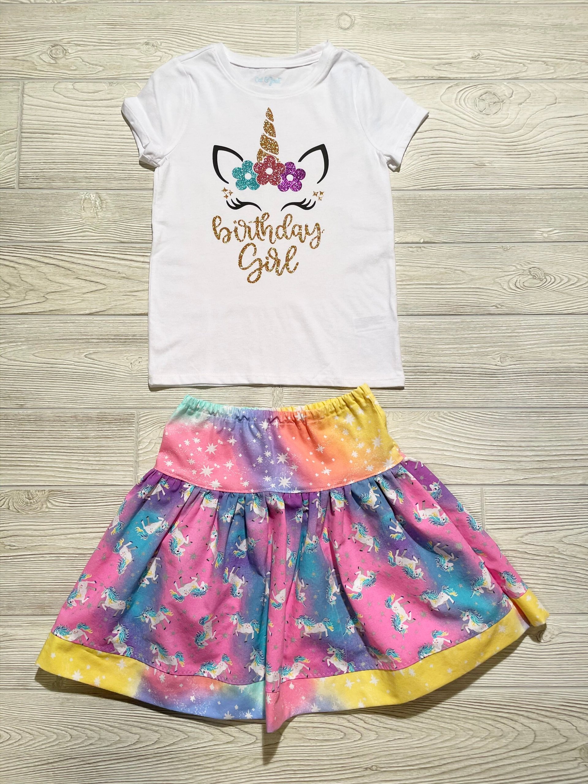 Unicorn Birthday Girl Skirt Set size 6