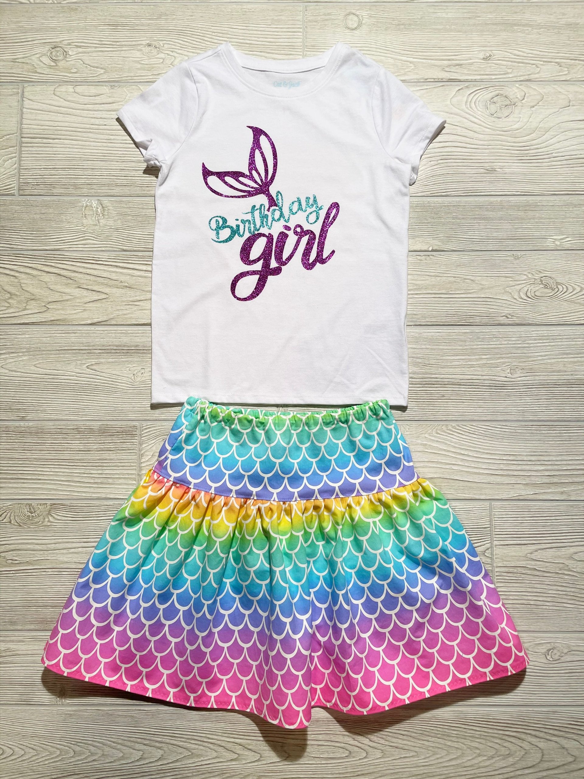 Mermaid Birthday Girl Skirt Set size 7/8