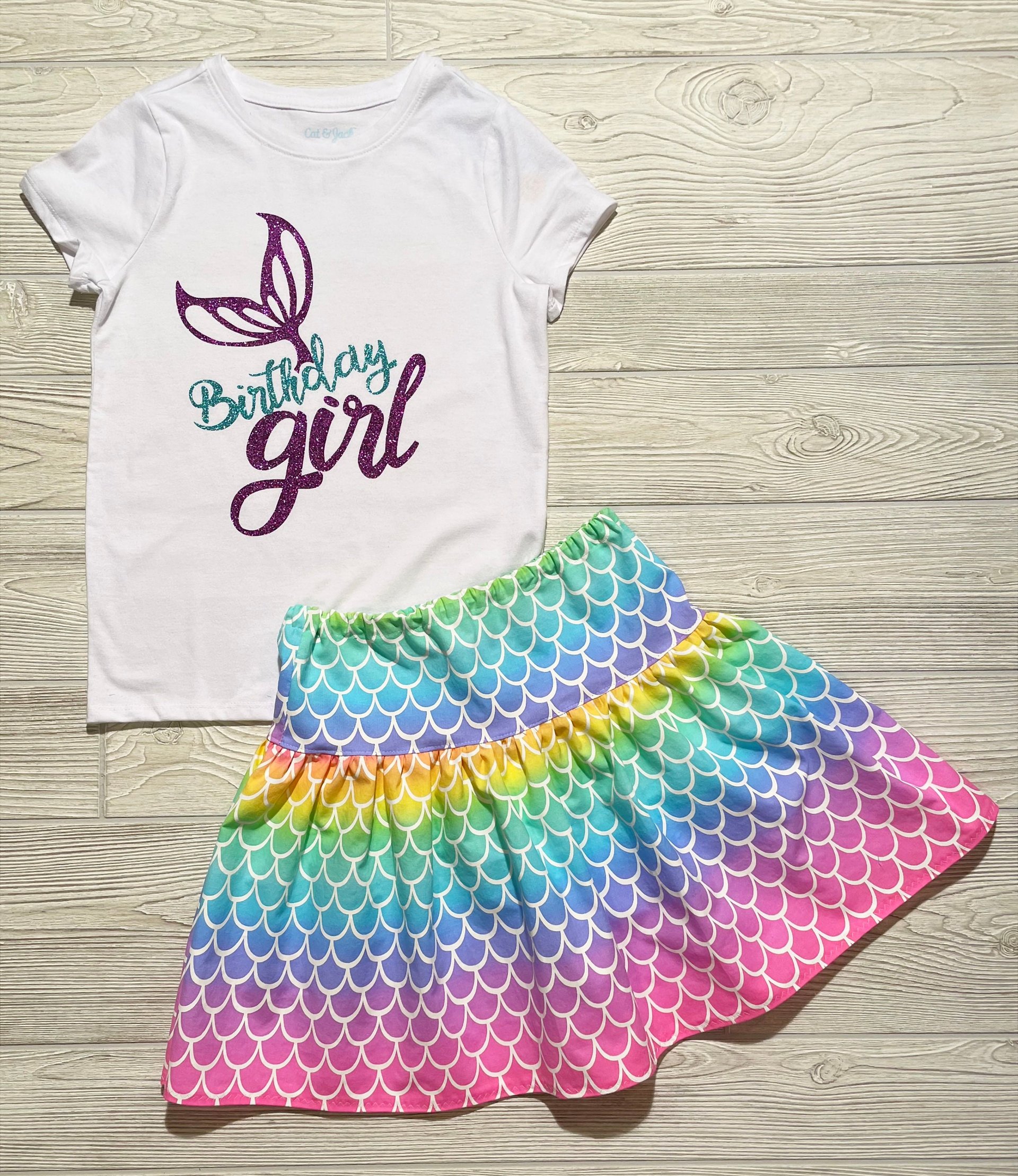 Mermaid Birthday Girl Skirt Set size 7/8