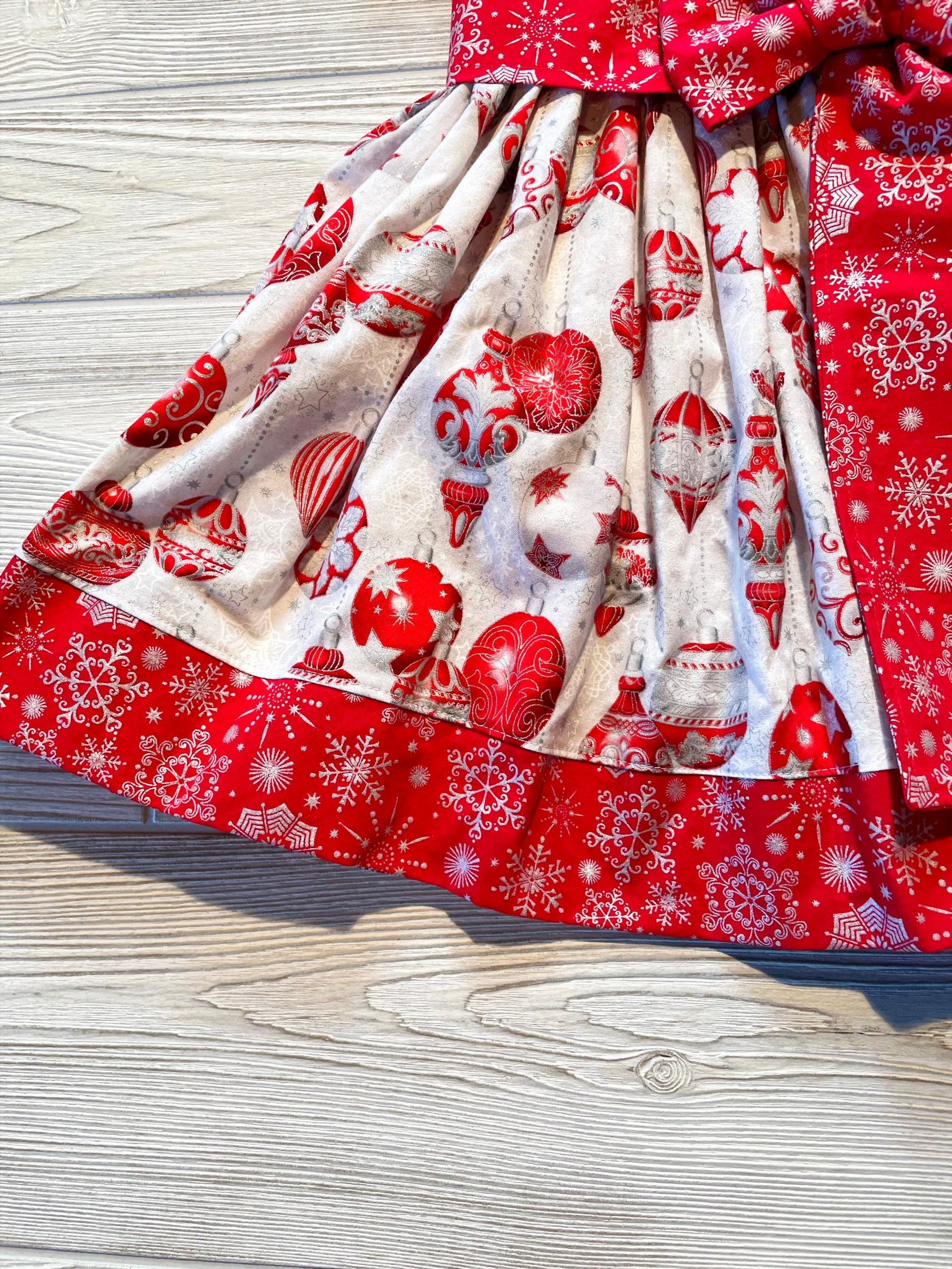 Red and White Christmas Ornaments Dress Size 3