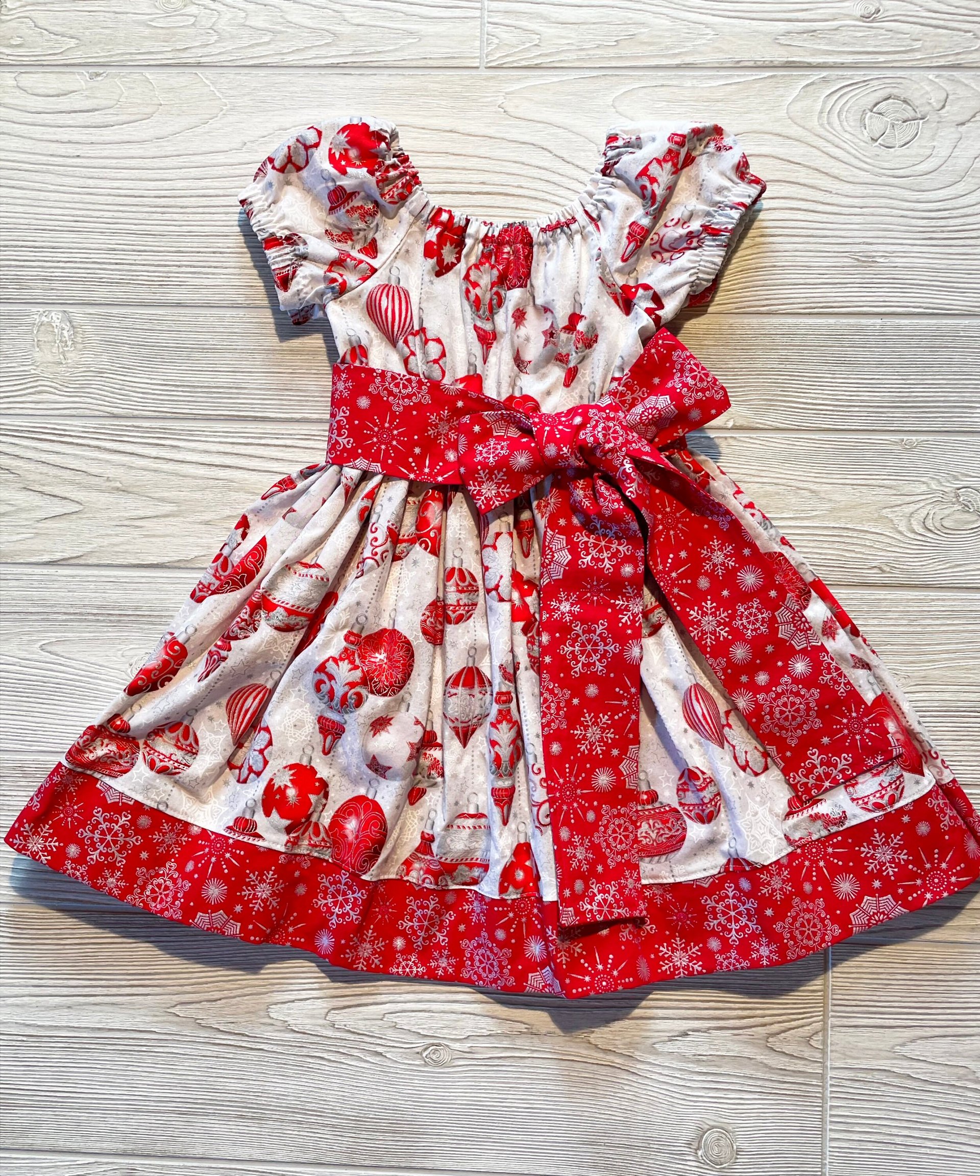 Red and White Christmas Ornaments Dress Size 3