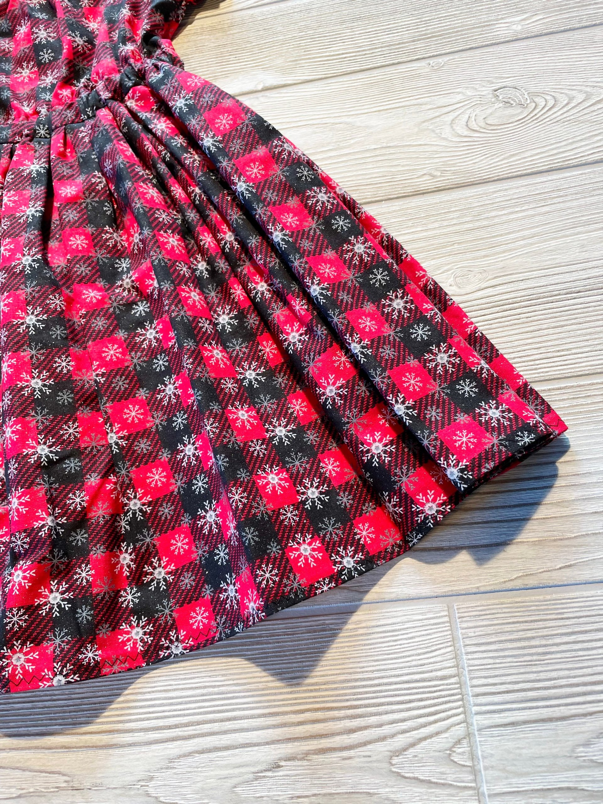 Red and Black Buffalo Plaid Snowflake Christmas  Dress size 3