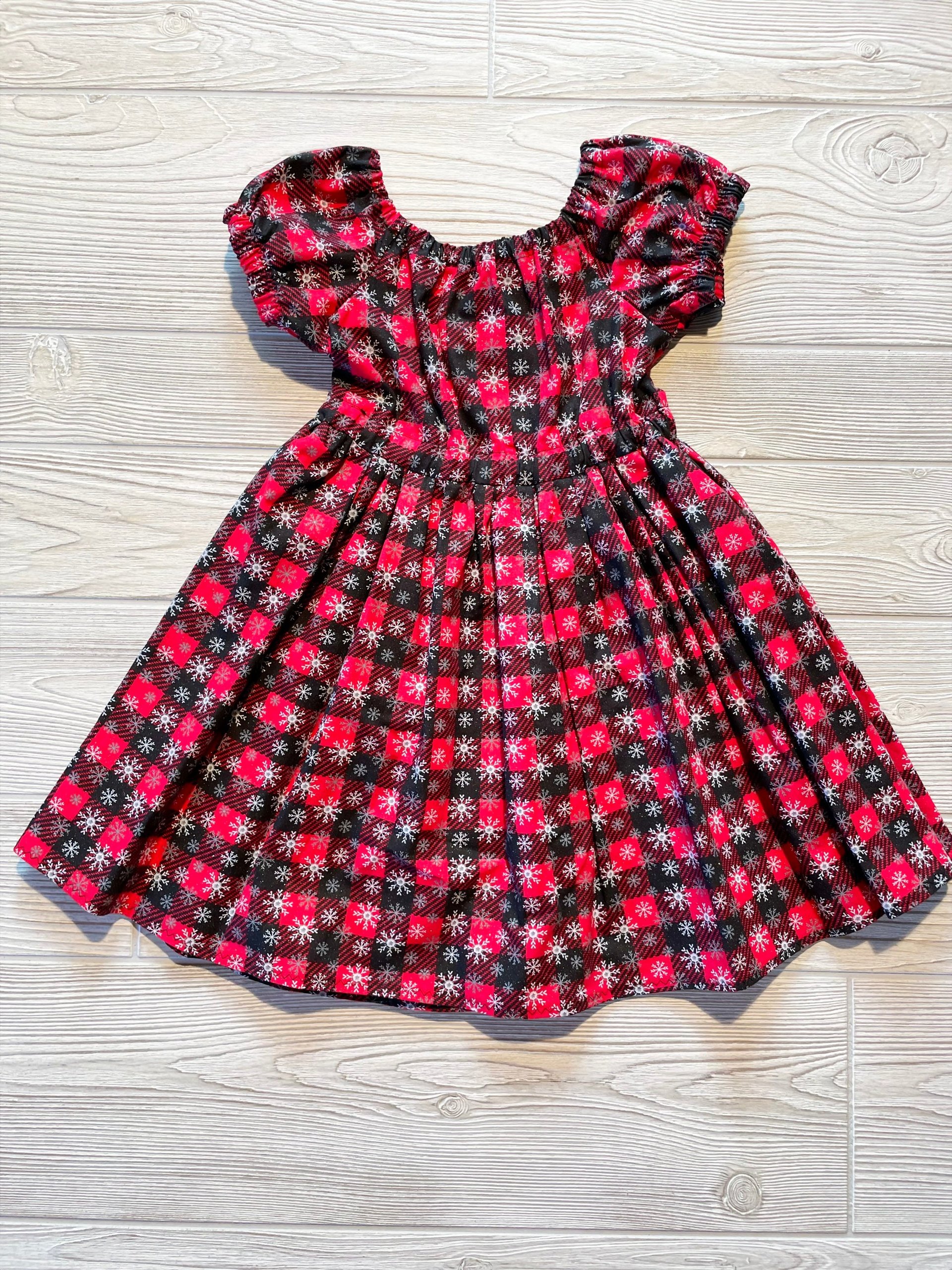 Red and Black Buffalo Plaid Snowflake Christmas  Dress size 3