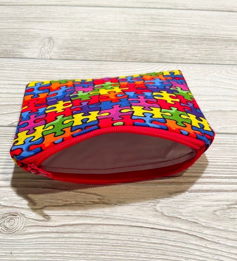 Zipper Bag, Makeup Bag, Purse, Puzzle Piece, Autism