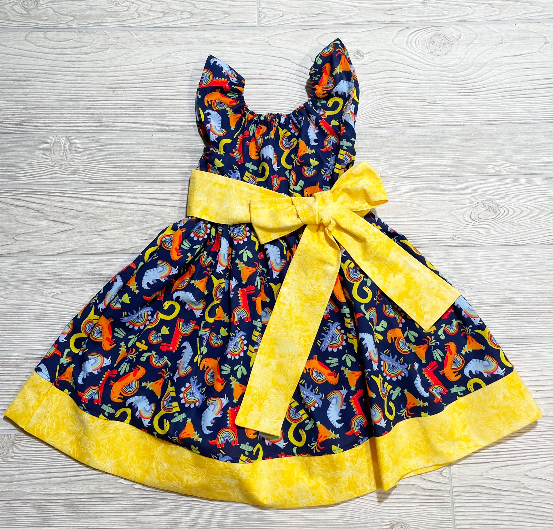 Peasant Style Dress, Dinosaur Fabric, Rainbow Dress, Dinosaur Dress, Birthday party dress, Easter Dress