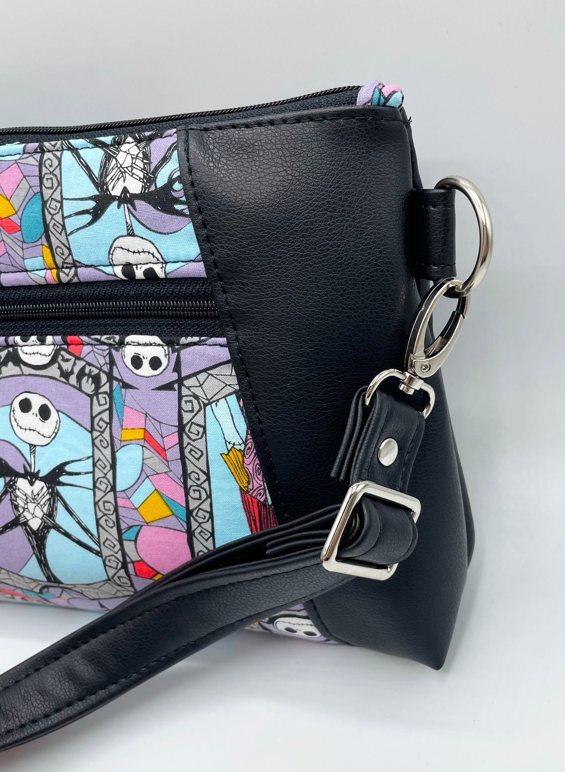 Halloween Bag, Crossbody bag, Christmas gift for her, Black Faux Leather, Skeleton Bag