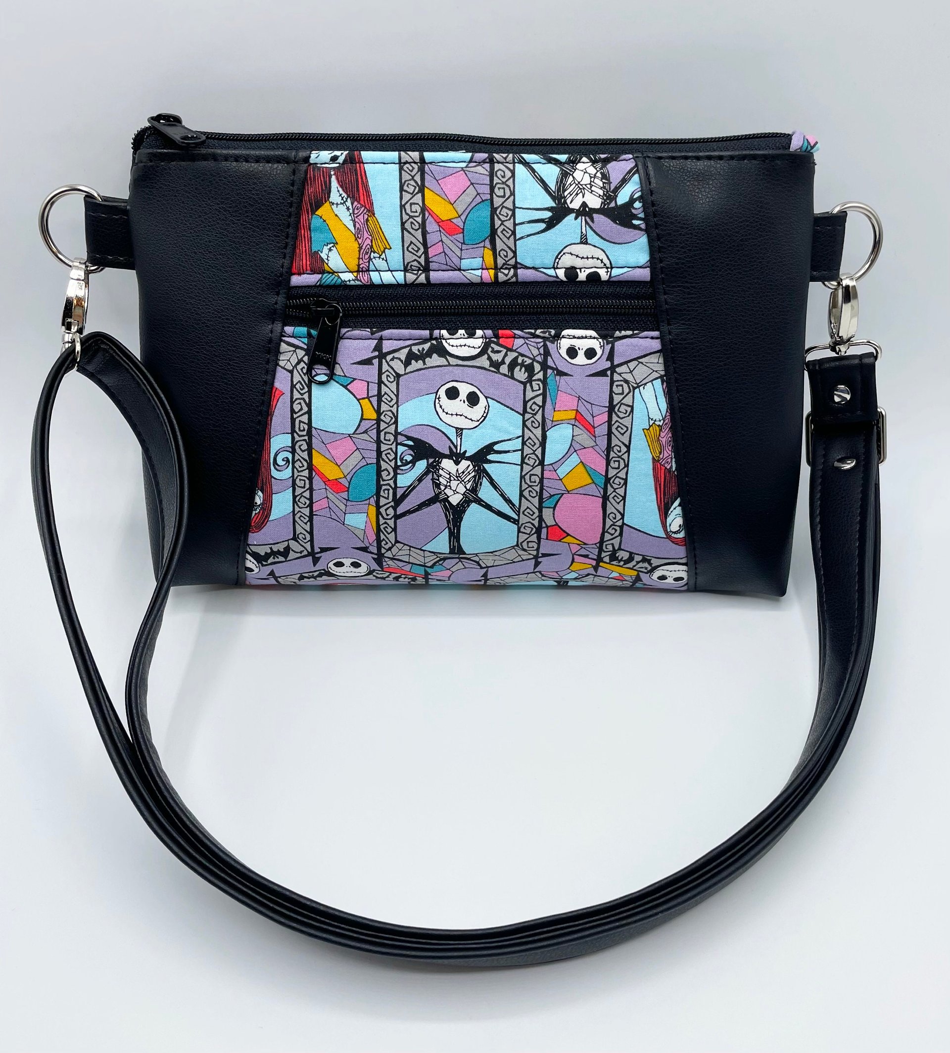 Halloween Bag, Crossbody bag, Christmas gift for her, Black Faux Leather, Skeleton Bag