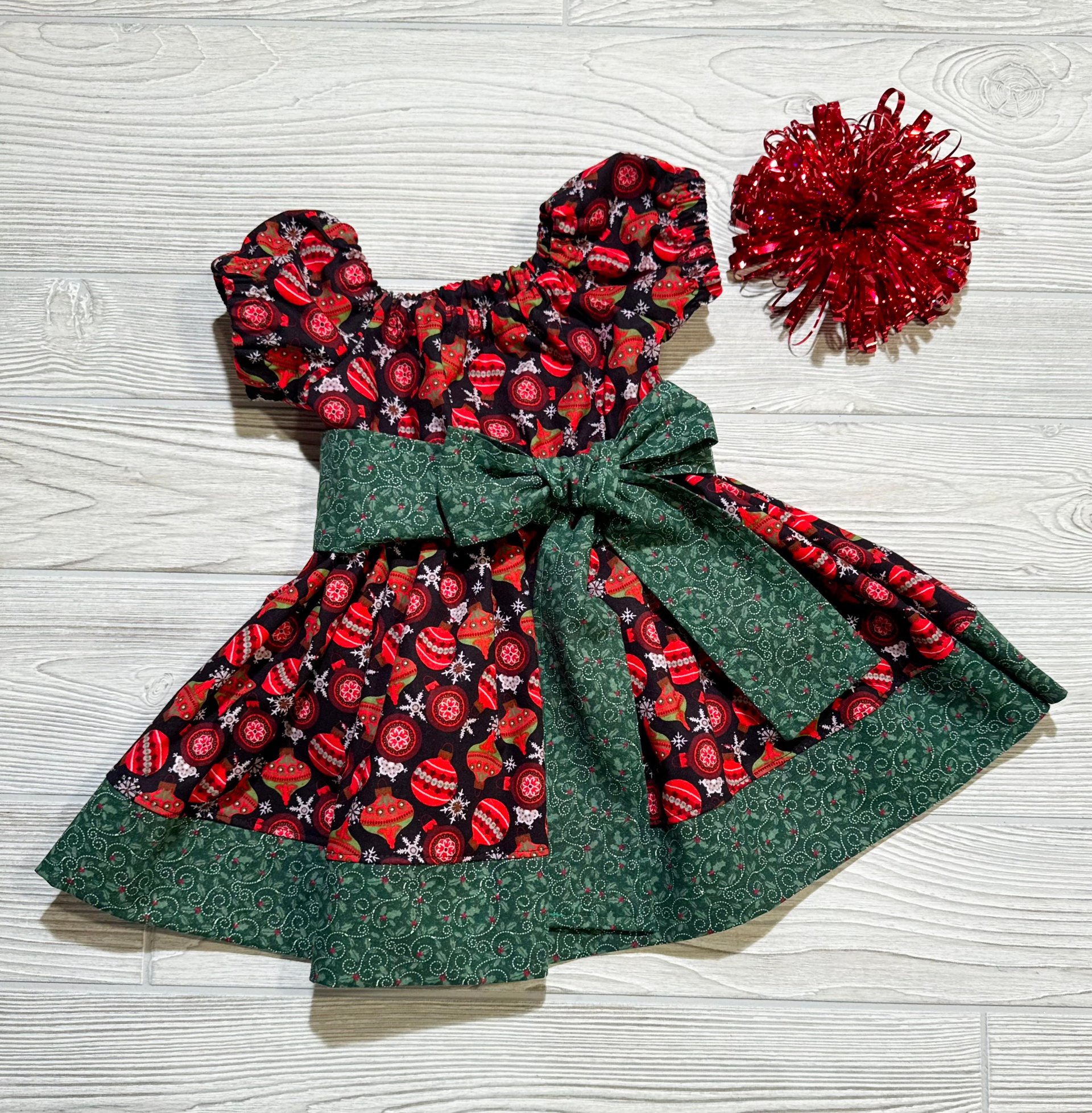 Christmas Dress, Christmas Ornaments Dress, Fancy Dress, Party Dress, Holiday Dress, Size 12-18 month